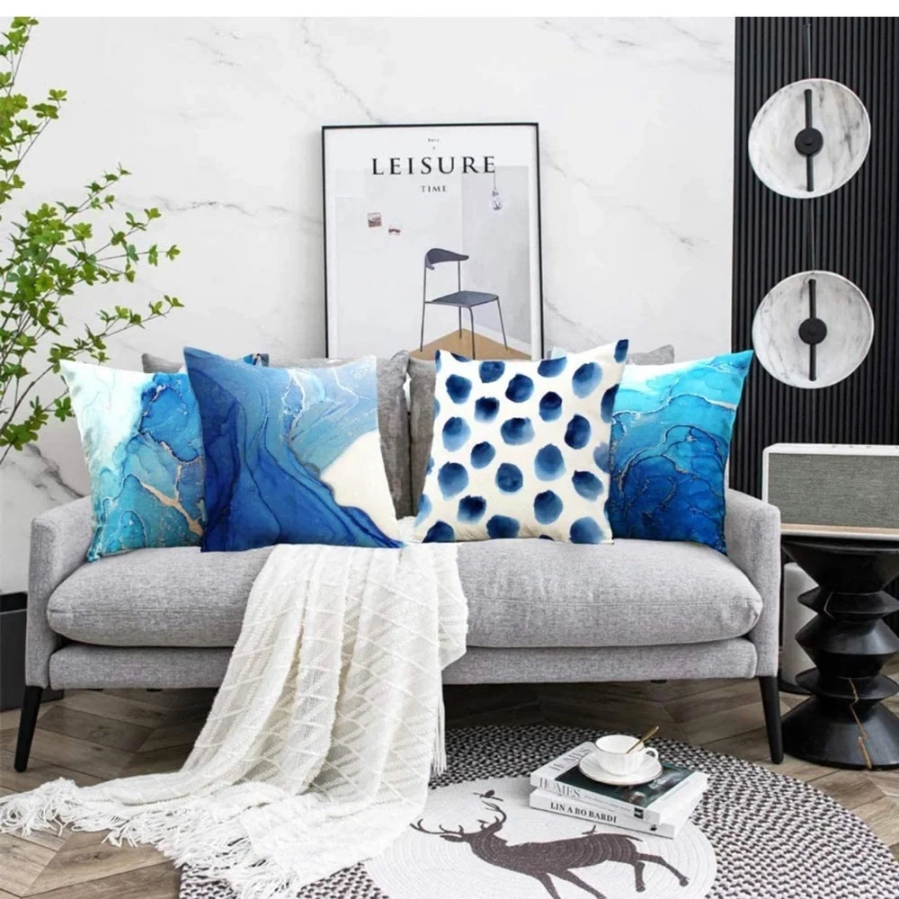 Marble Texture Turquoise and Gold Silver Decorative Throw Pillow Covers Set of 4 - Picture 14 of 15